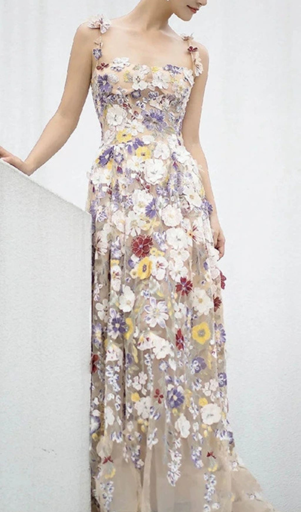 Jansje Enchanted Floral Appliqué Maxi Dress - Romantic Strappy Gown for Women