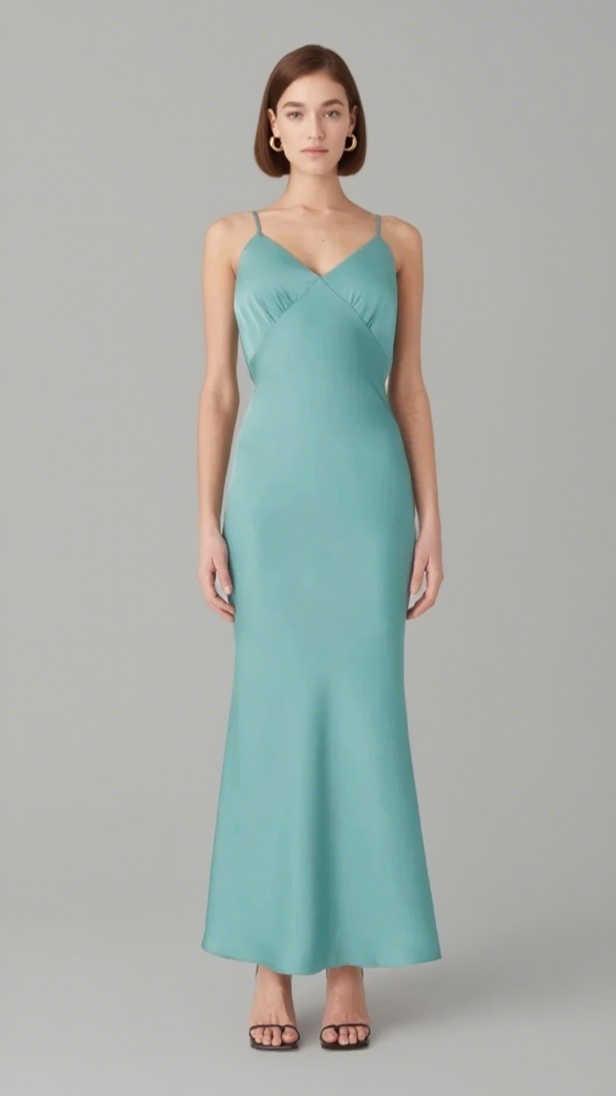 Vida – Midikleid aus Satin in Wacholdergrün