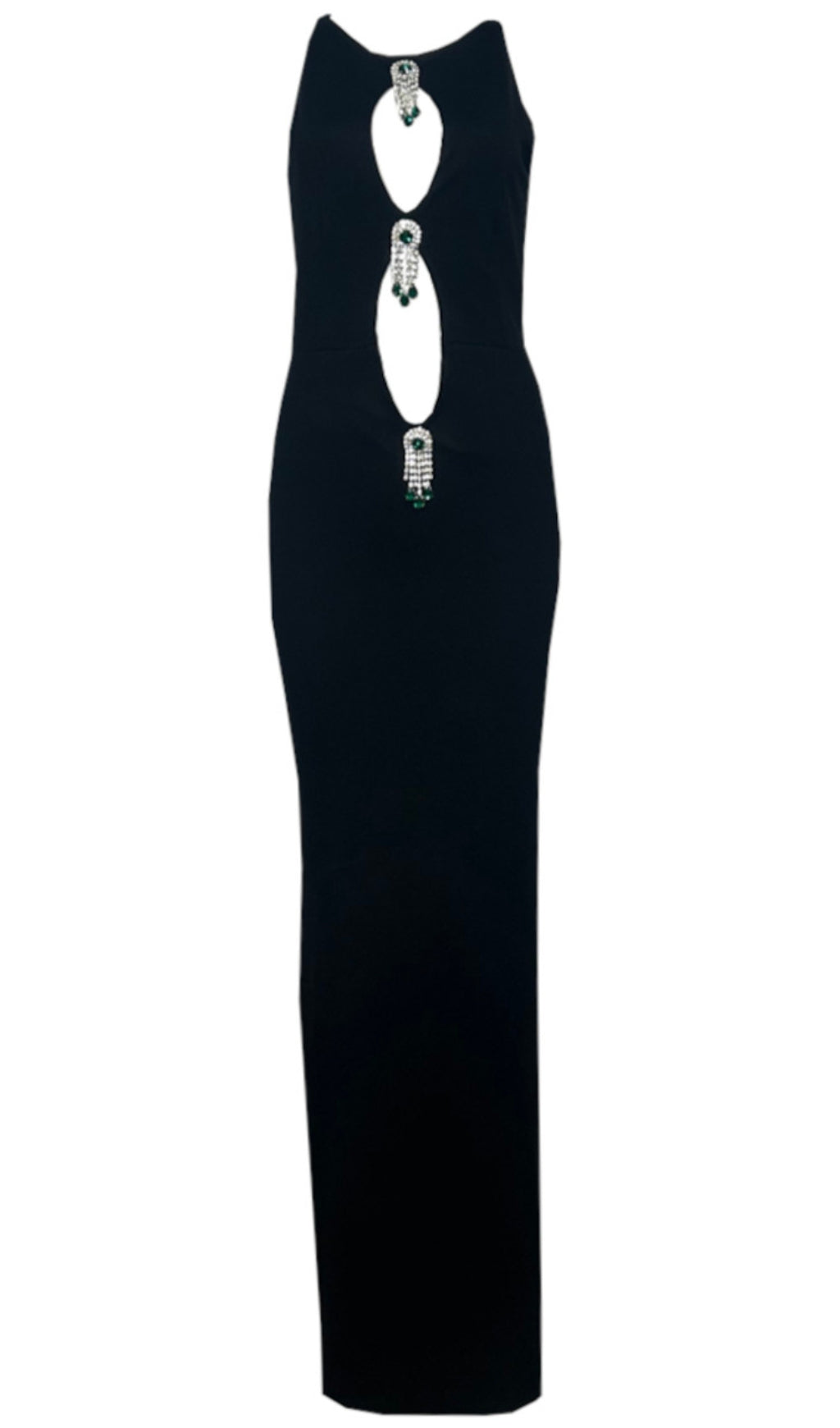 EMERALD EMBELLISHED CUTOUT SLEEVELESS MAXI DRESS IN BLACK