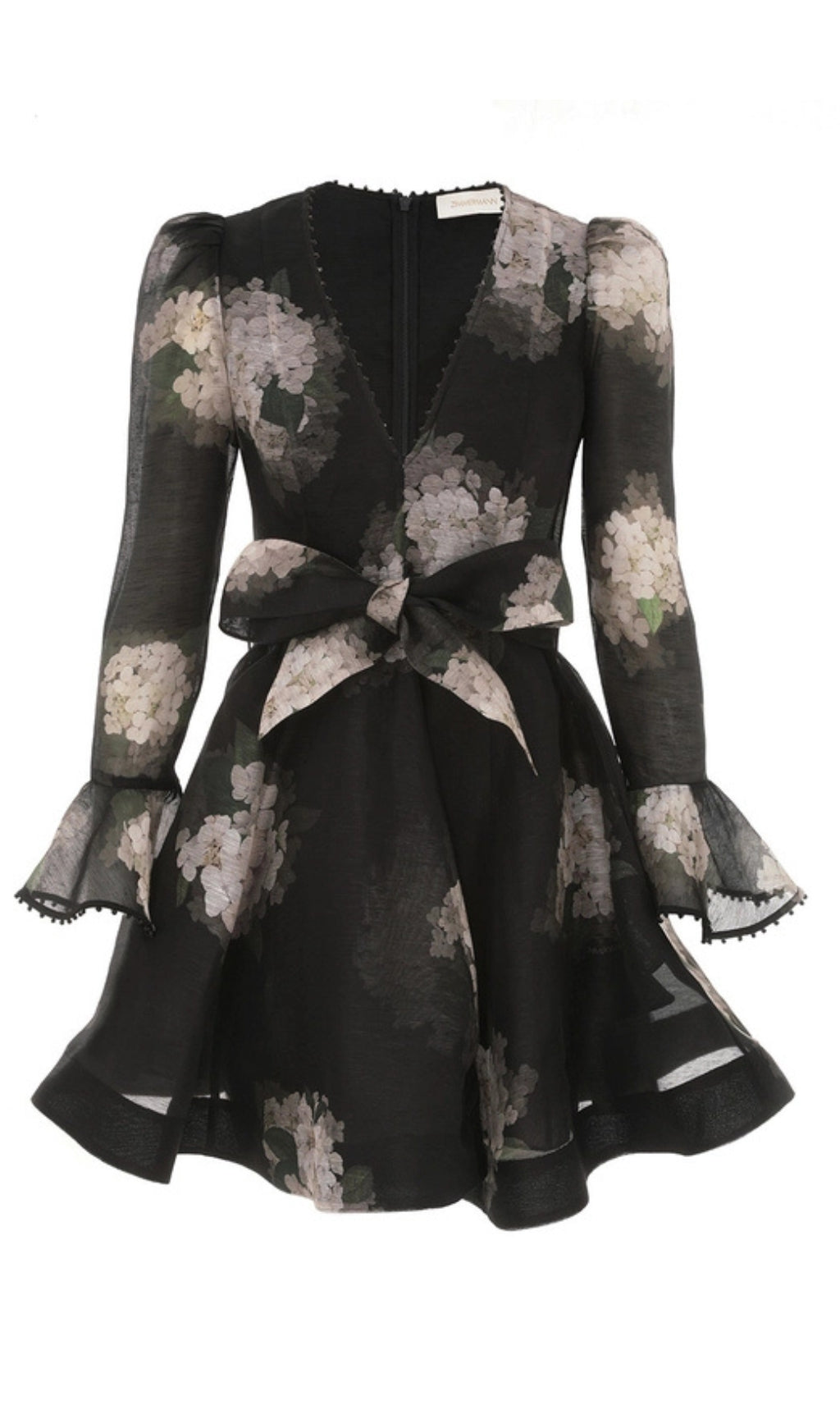 HYDRANGEA PATTERNED LONG SLEEVED MINI DRESS