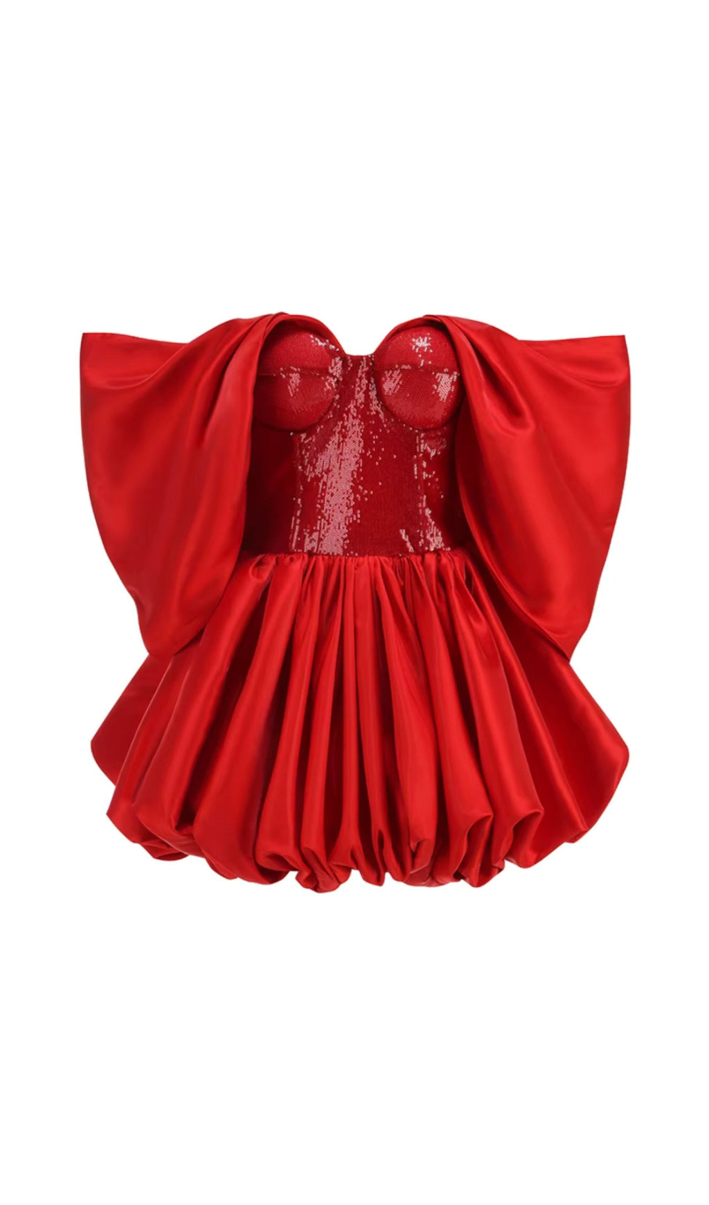 Bardot-Puffkleid mit Pailletten-Bustier Rot