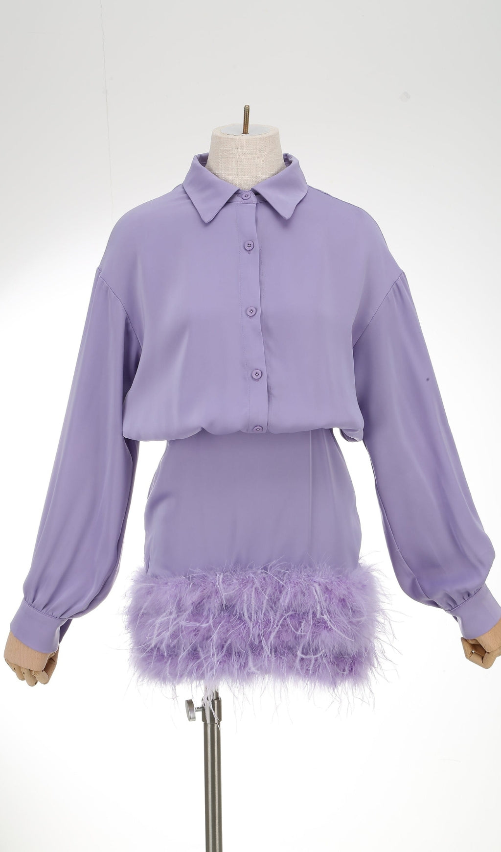 FEATHER LONG SLEEVE SHIRT DRESS