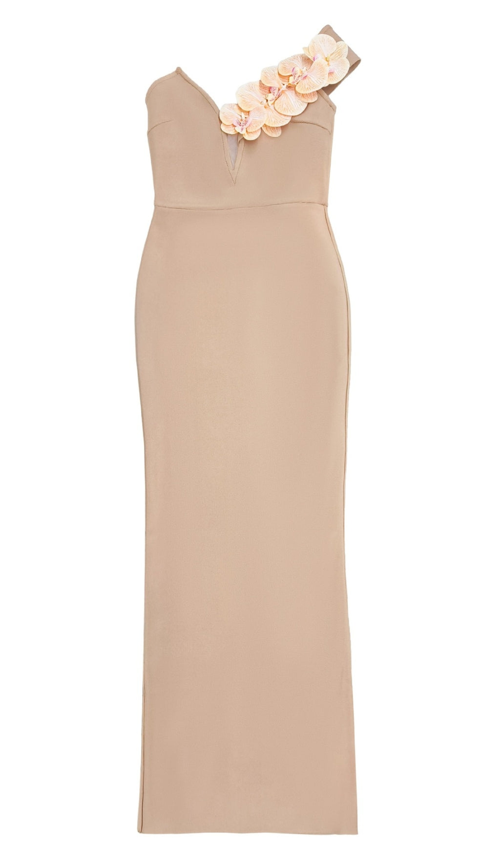 BANDAGEDRESS ELEGANTE ABITO LUNGO MONOSPALLA FLOREALE ALBICOCCA