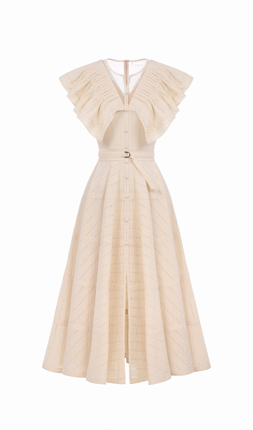 ABITO MIDI SALLY CON SCOLLO A V E VOLANT COLOR ALBICOCCA