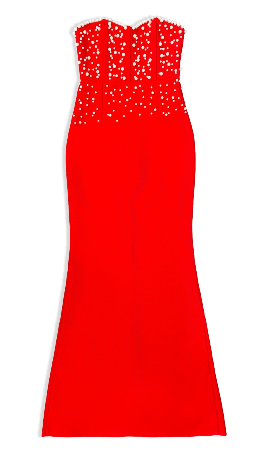 Perlen Bandage Maxikleid Tube Top Fischschwanz Rot