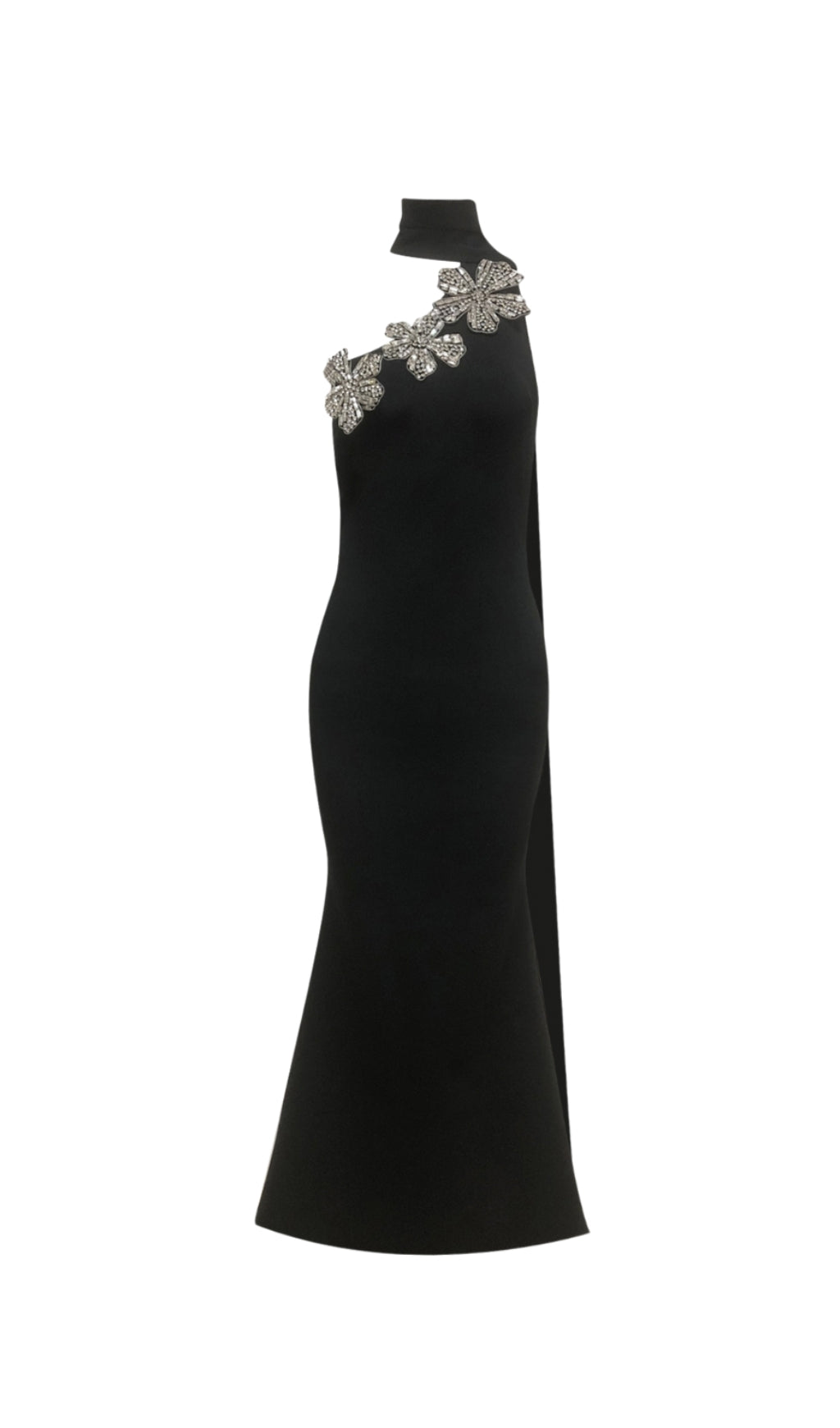 EMILY DIAMOND FLOWER BANDAGE MAXI DRESS IN BLACK