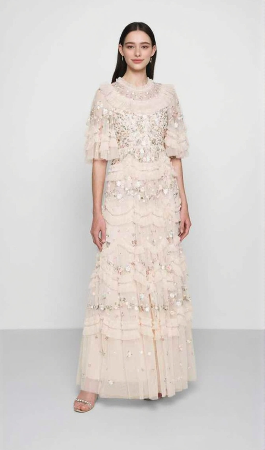 FAIRY EMBROIDERY FLORAL MESH LONG SKIRT