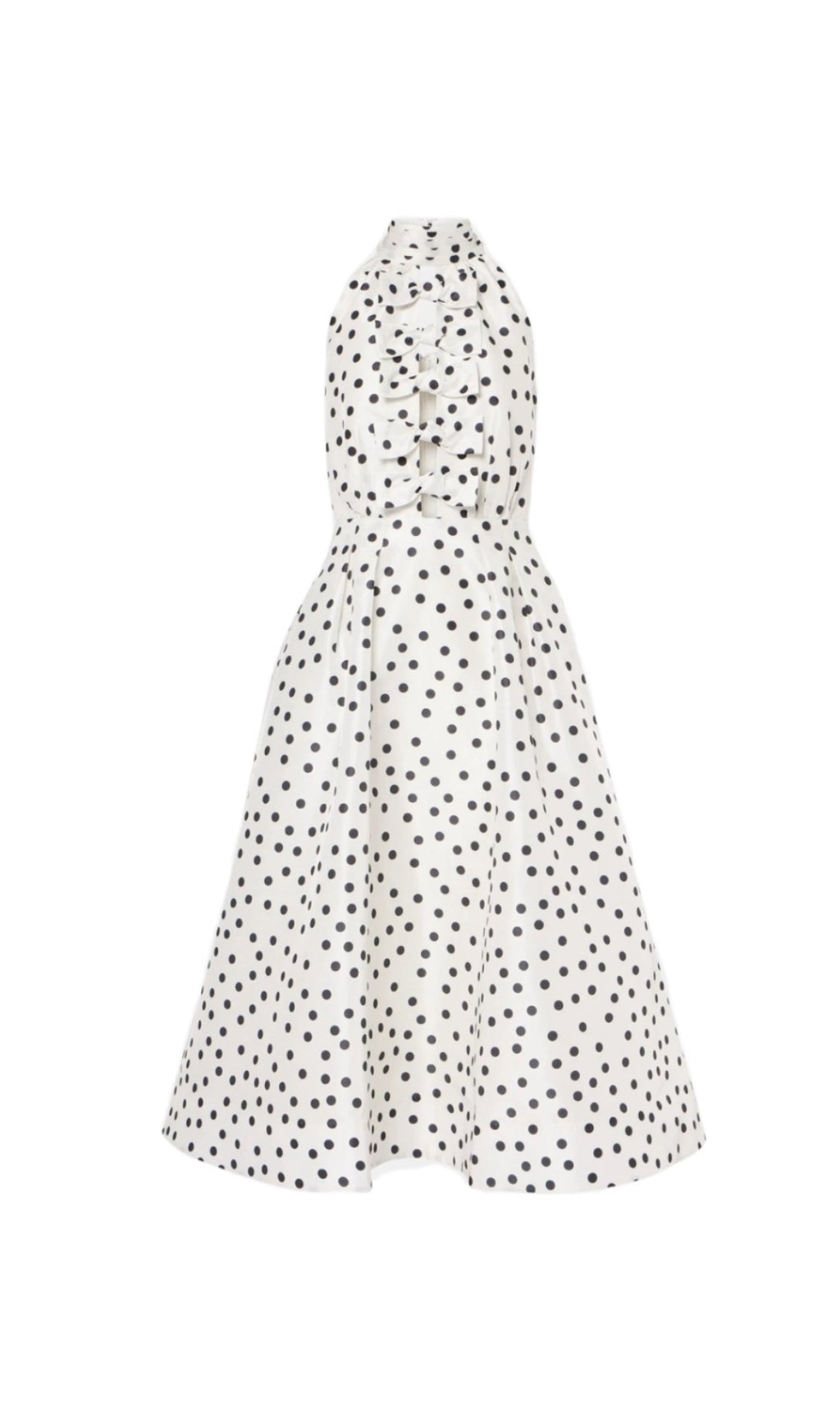 Neckholder-Midikleid mit Schleife und Punkten in Weiß