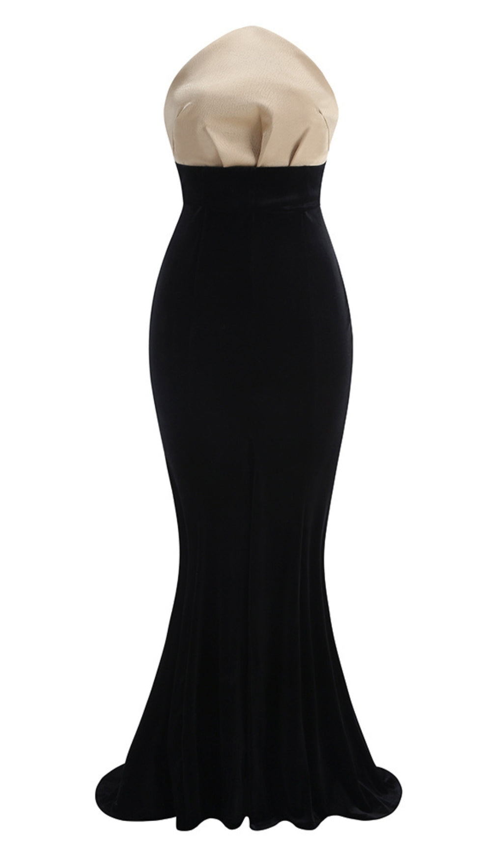 STRAPLESS MERMAID MAXI VELVET DRESS BLACK IVORY