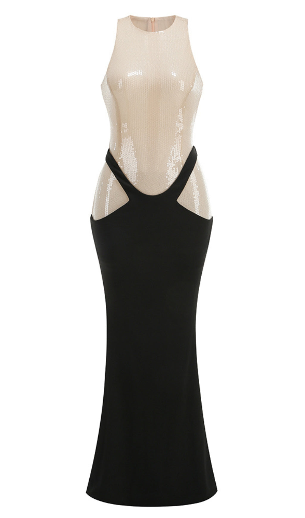 SEQUIN MAXI DRESS NUDE BLACK