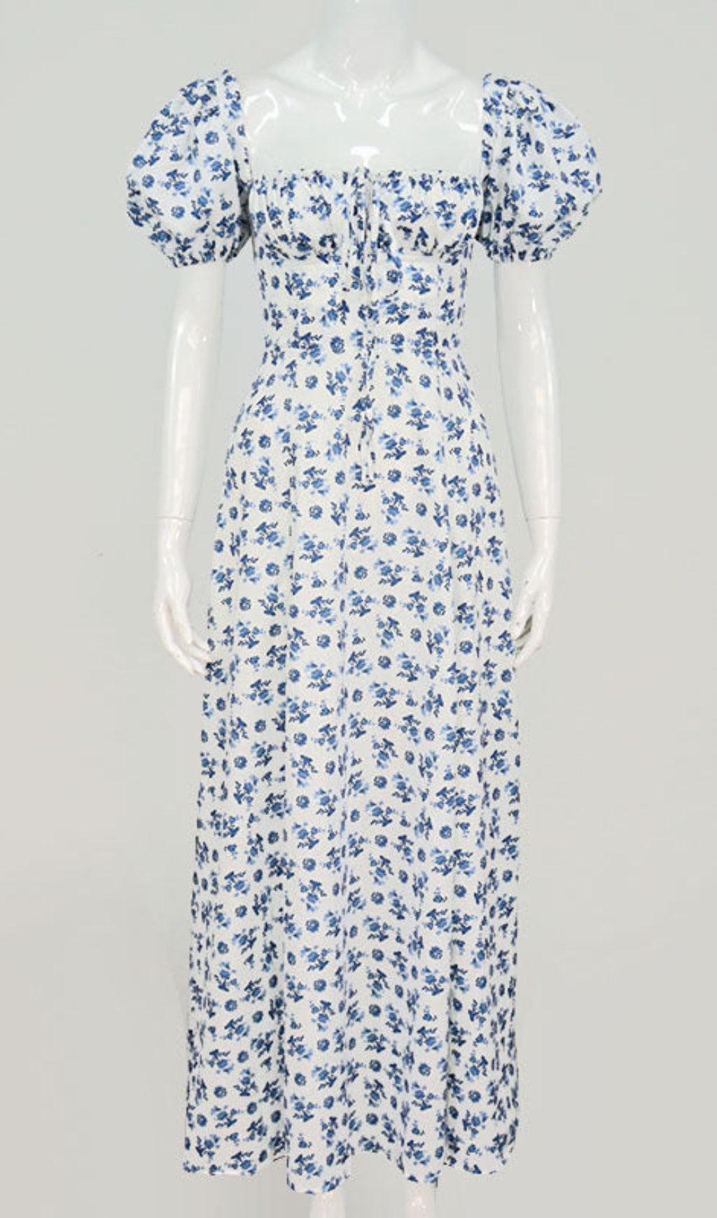 MIDIKLEID MIT BLUMENMUSTER IN BLAU