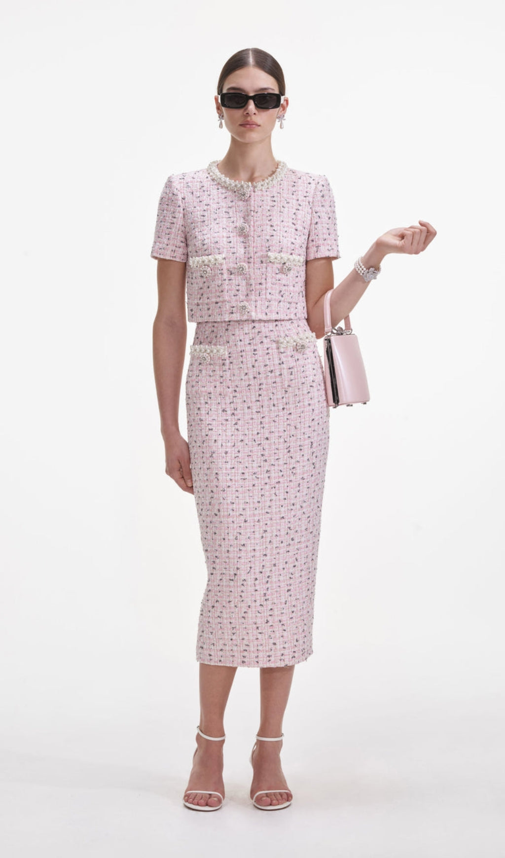 Rosa Bouclé-Top mit Perlen