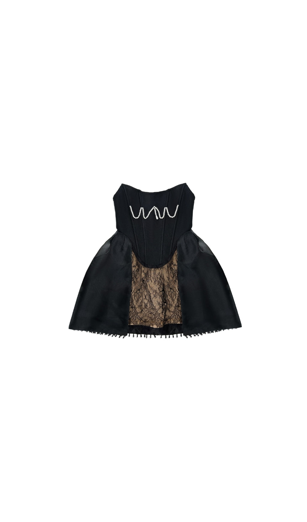 PEARL LACE CORSET DRESS BLACK MINI DRESS