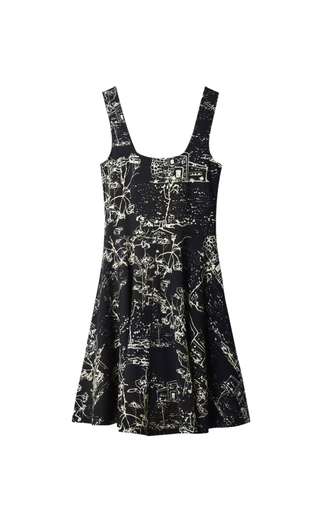 Mini abito skater con spalline in nero