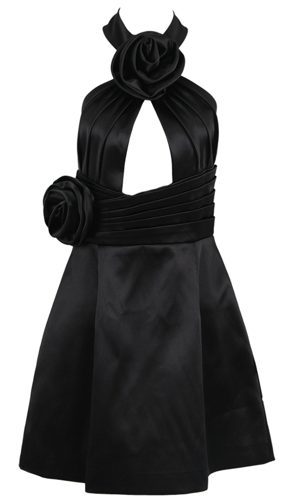 ABITO A TRAPEZIO CON FIORI E SCOLLO A V NERO