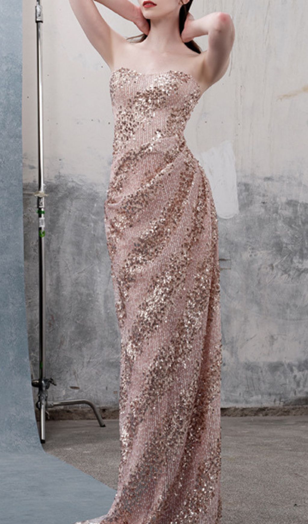 AIIZIE Janya Dazzling Strapless Sequin Maxi Dress | Glamour Evening Gown for Women - product image