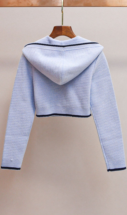 AIIZIE HUMANA BLUE BEADED CARDIGAN | CHIC NAUTICAL KNIT WITH PEARL & ANCHOR DETAILS - product image