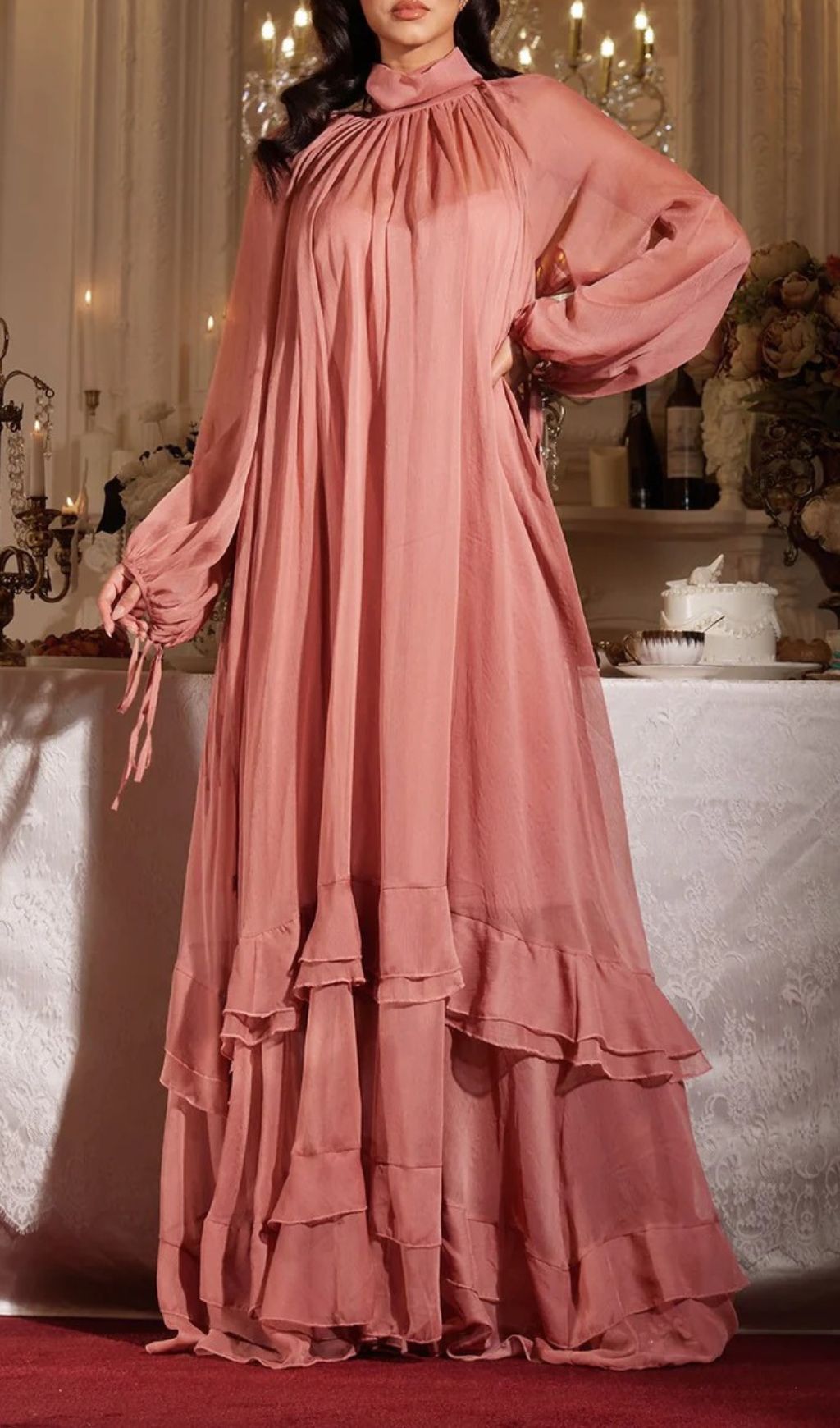 AIIZIE Jedrzej Romantic Ruffle Maxi Dress | Flowy Long Sleeve Gown for Women - product image