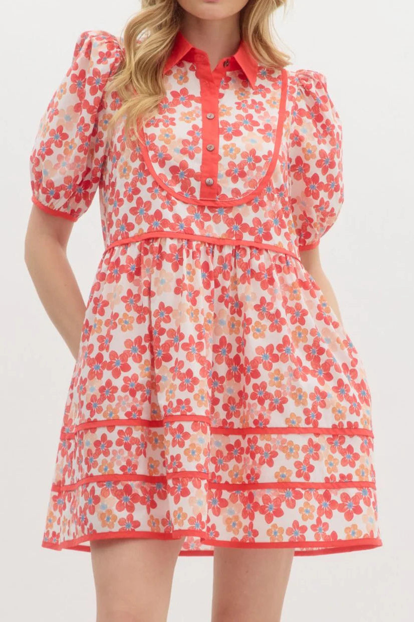 Minikleid mit Kragen und Blumendruck