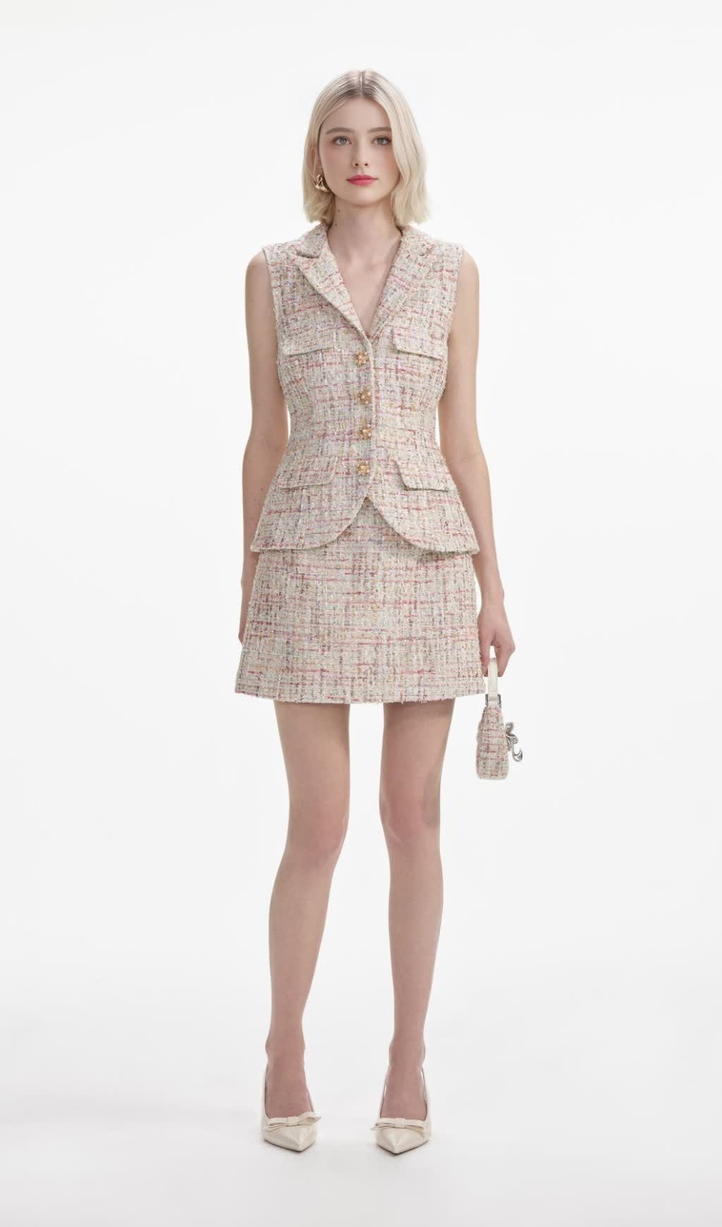 Pastellfarbenes Bouclé-Minikleid