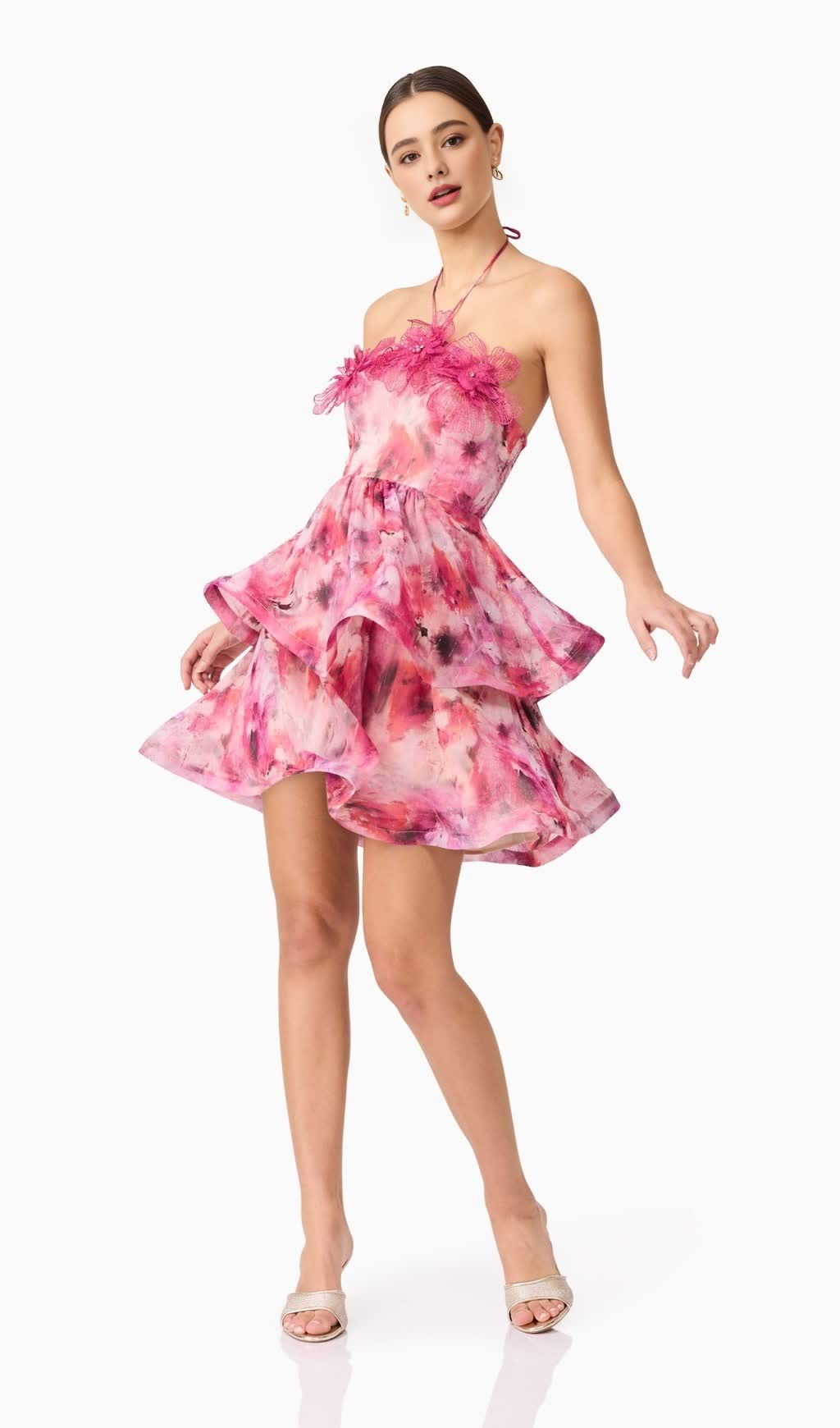 EVALINA FLORAL MINI DRESS IN PINK