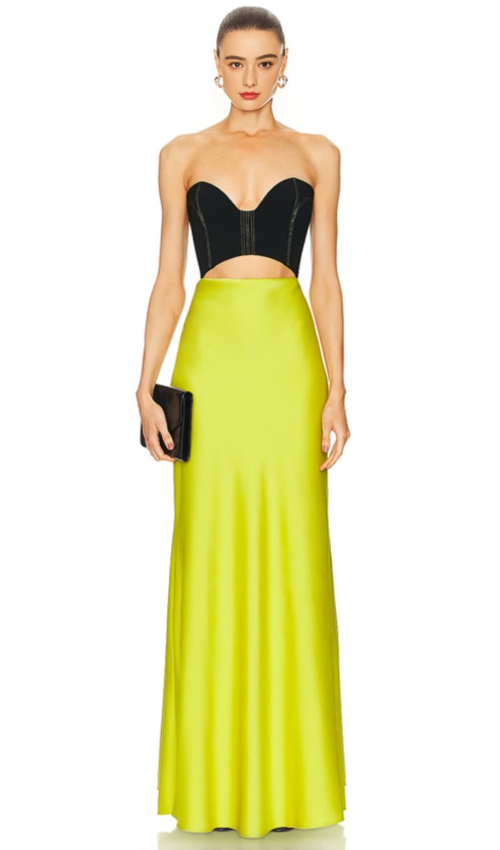 SCHWARZ-GELBE FARBE – BLOCKIERTES MAXIKLEID