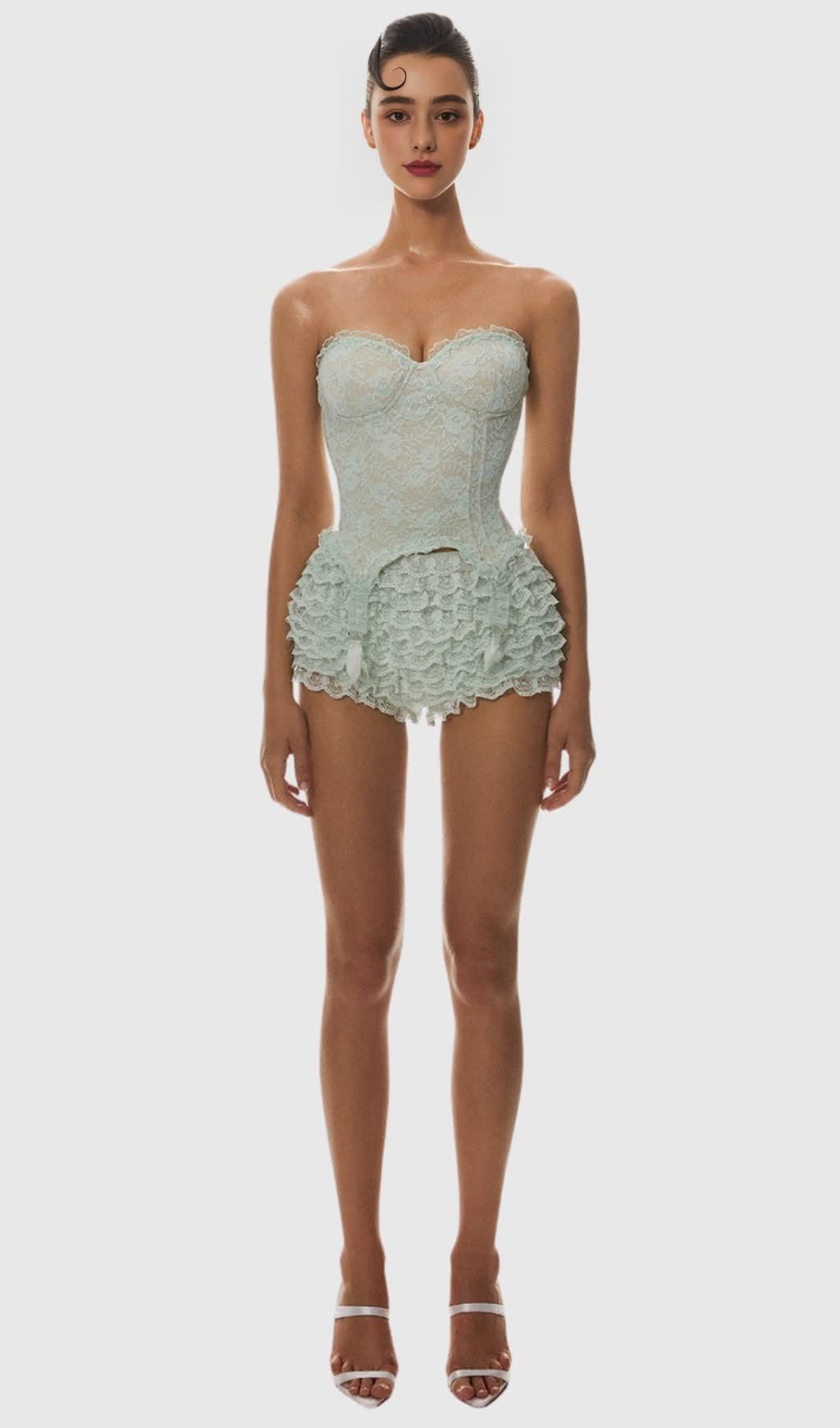 ATICI LACE STRAPLESS CORSET - GREEN