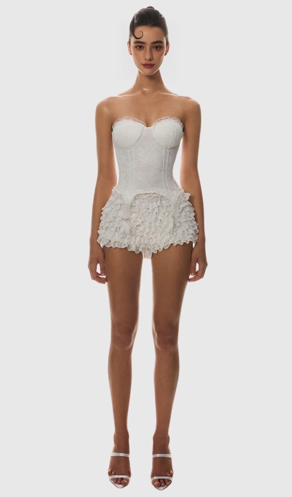 ATICI LACE STRAPLESS CORSET - WHITE