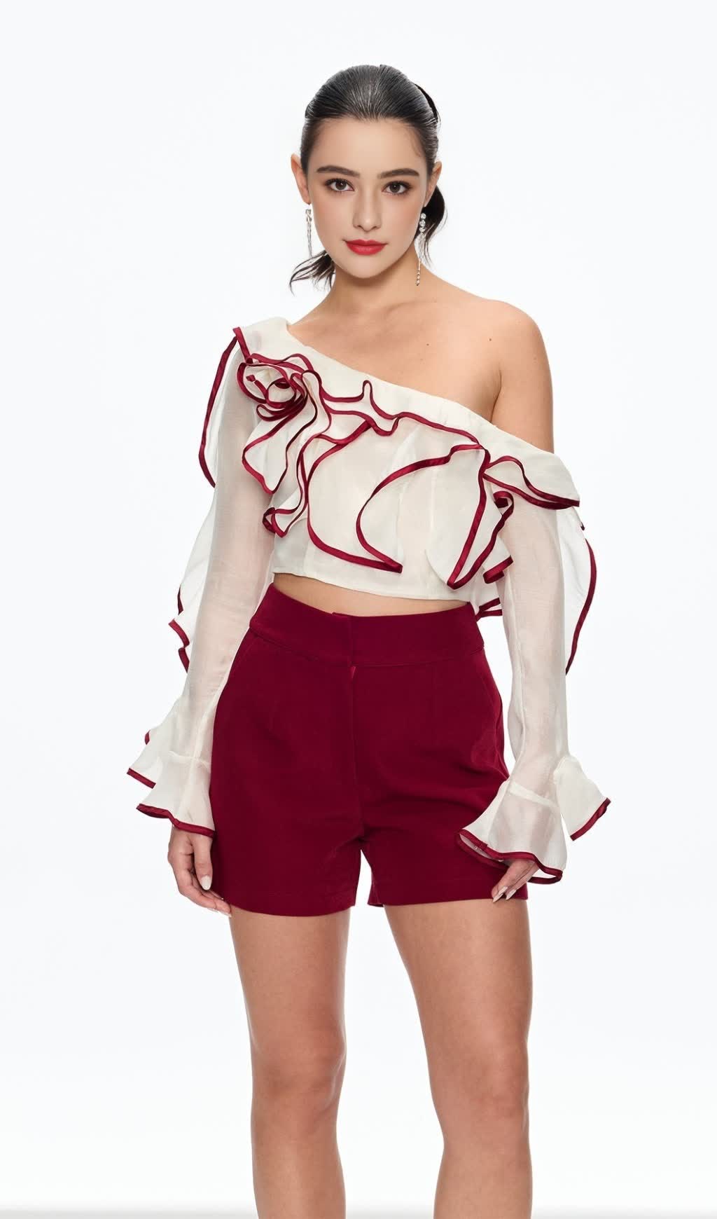 CAMILLE SINGLE SHOULDER RUFFLE PANTS SET