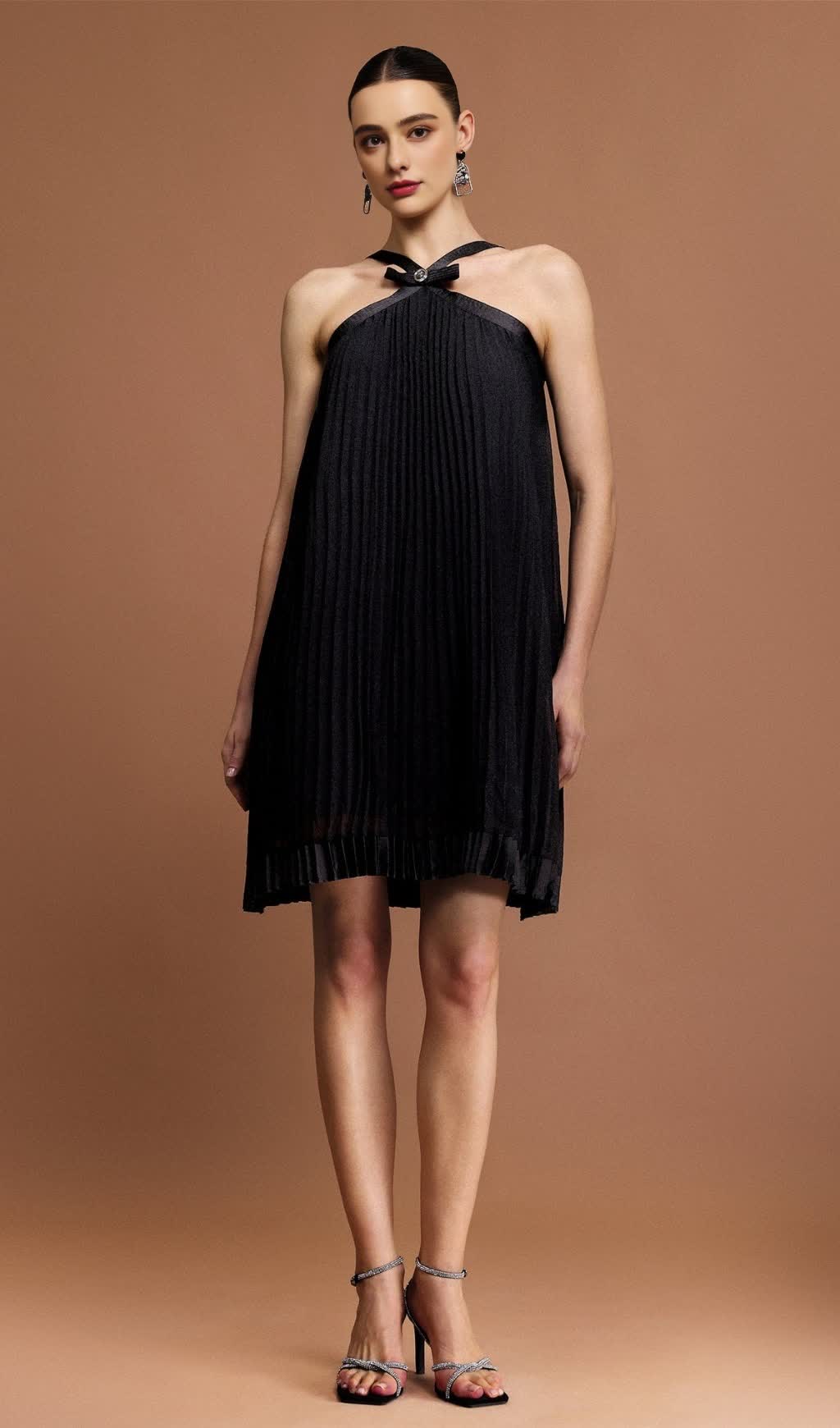 JESSICA SLEEVELESS BOWKNOT FOLDS MINI DRESS