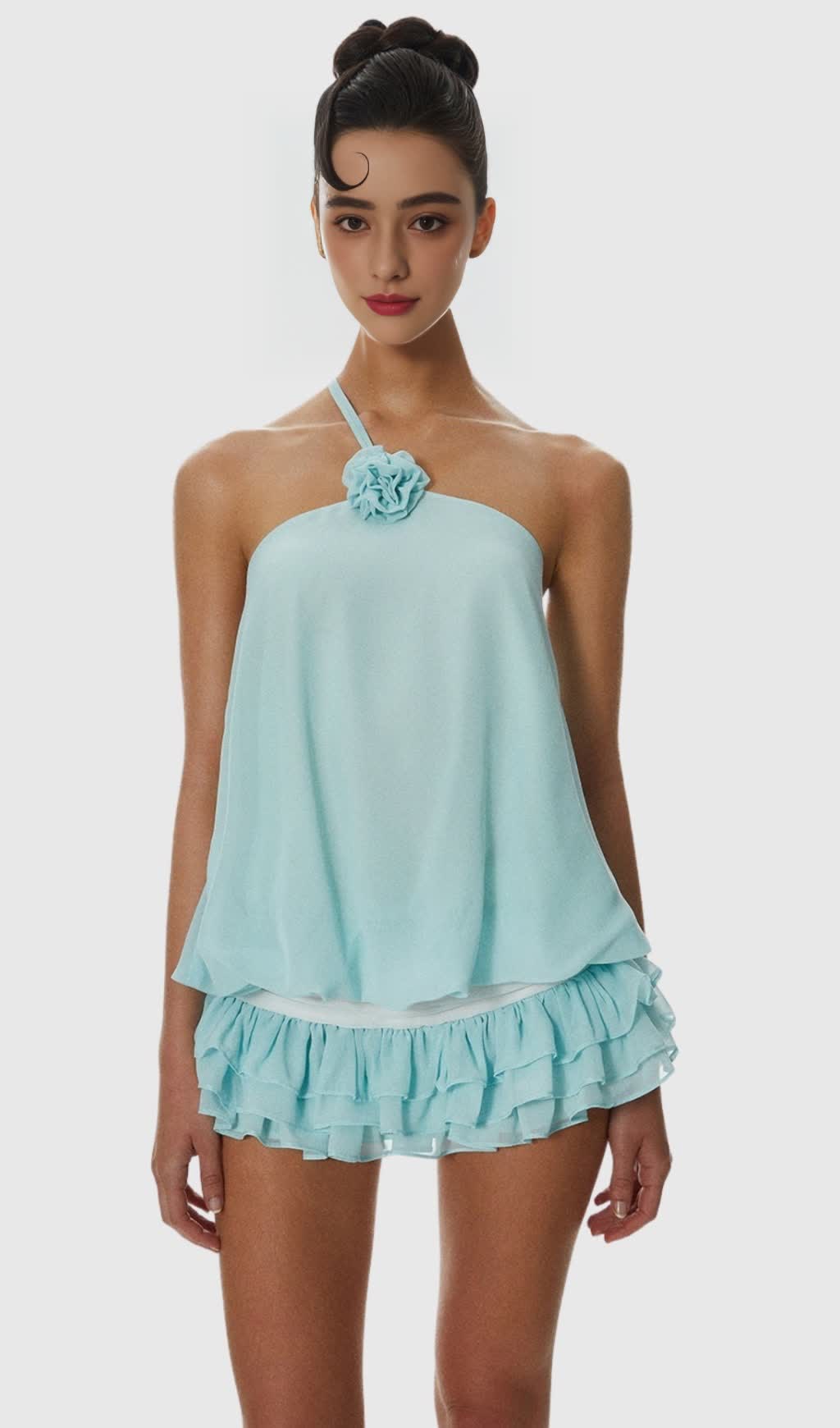 DELLESA FLORAL ONE SHOULDER TOP - BLUE