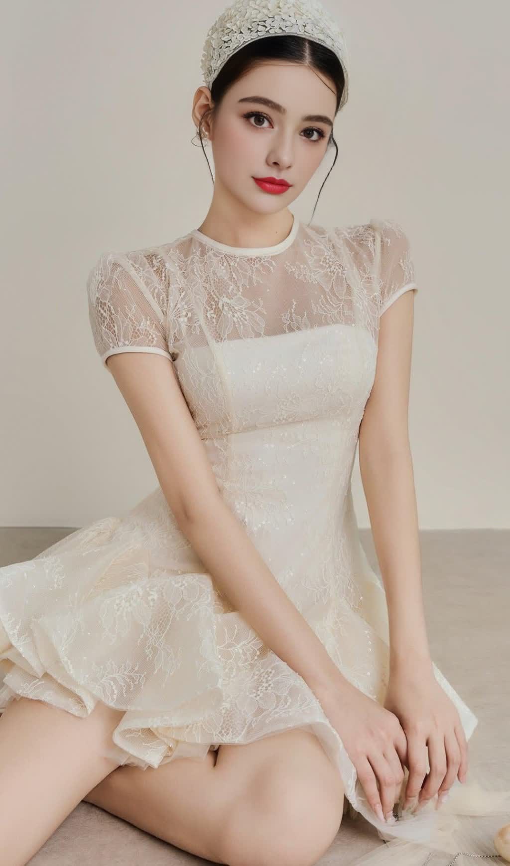 KELLY SEQUIN LACE PUFFY MINI DRESS IN WHITE