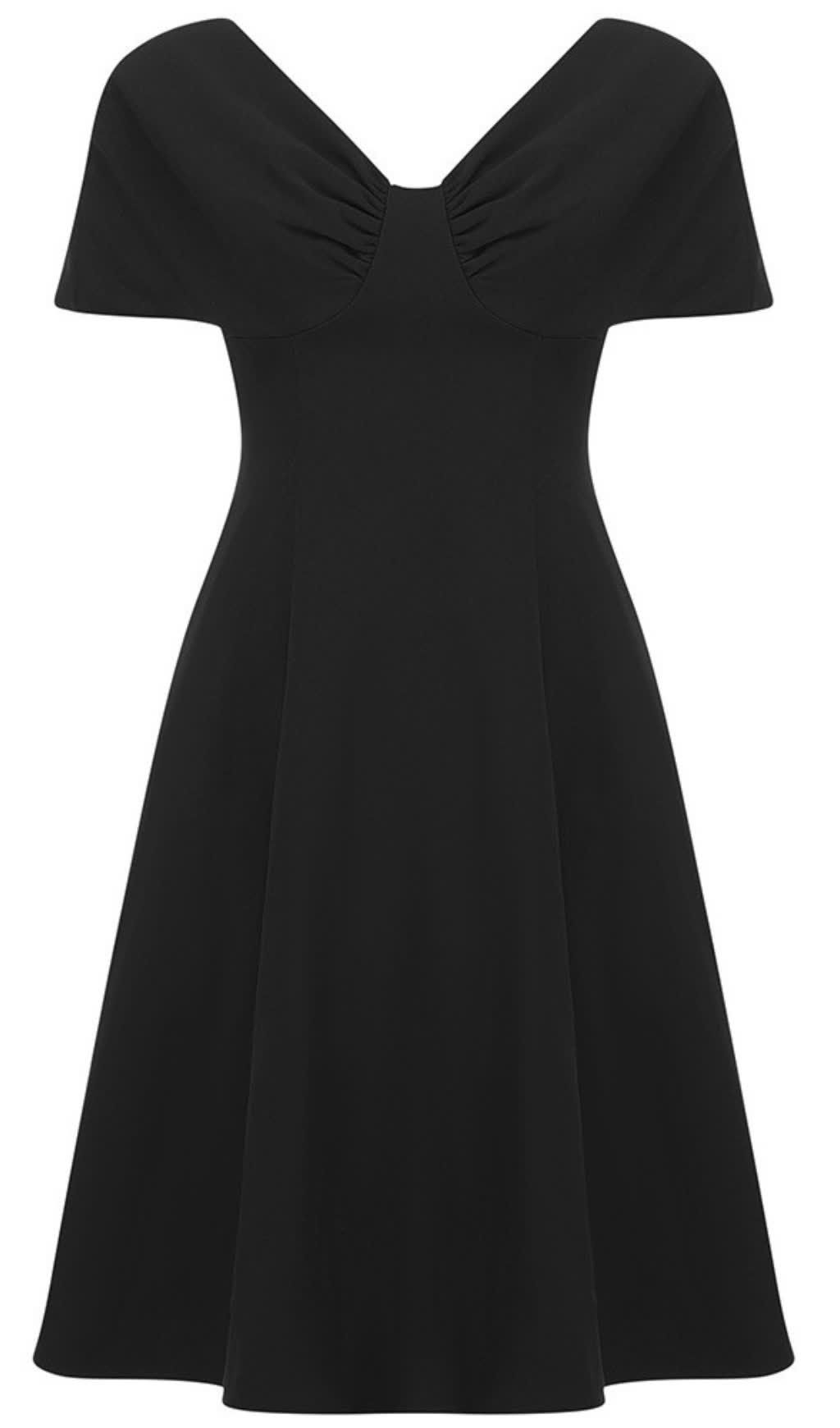 Kurzes Fit-and-Flare-Kleid mit V-Ausschnitt in Schwarz