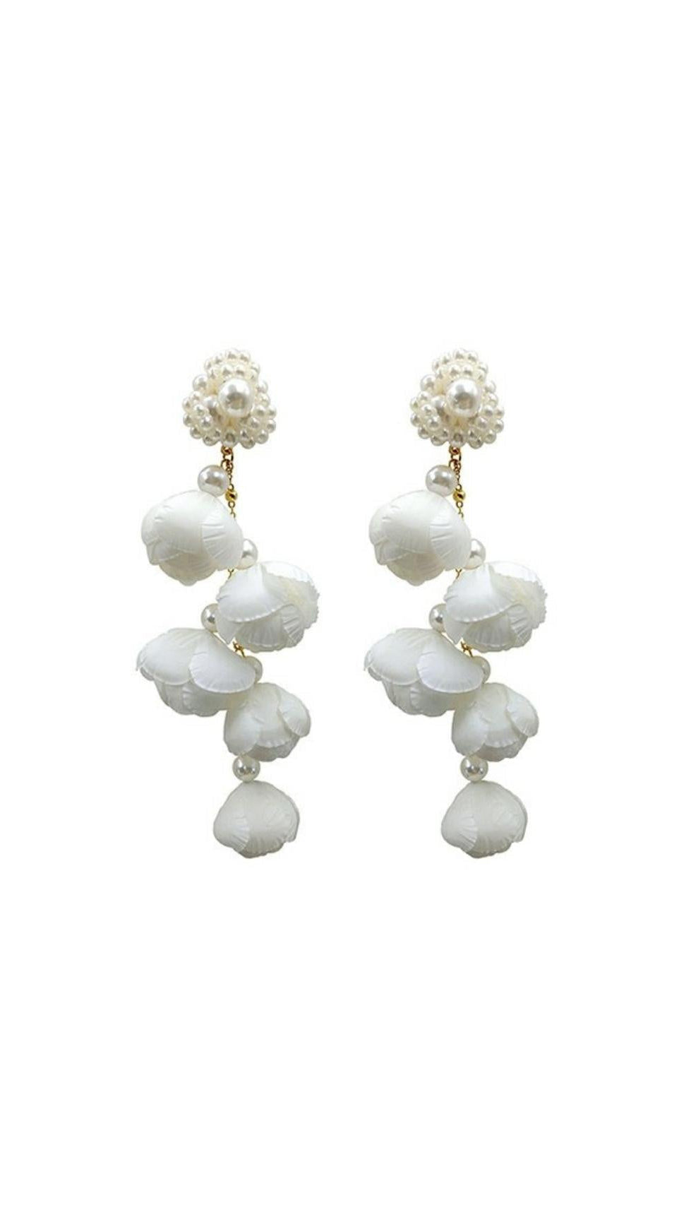 AIIZIE ALEJANDRA WHITE PEARL & PETAL DANGLE EARRINGS - ELEGANT FLORAL STATEMENT FOR WOMEN - product image