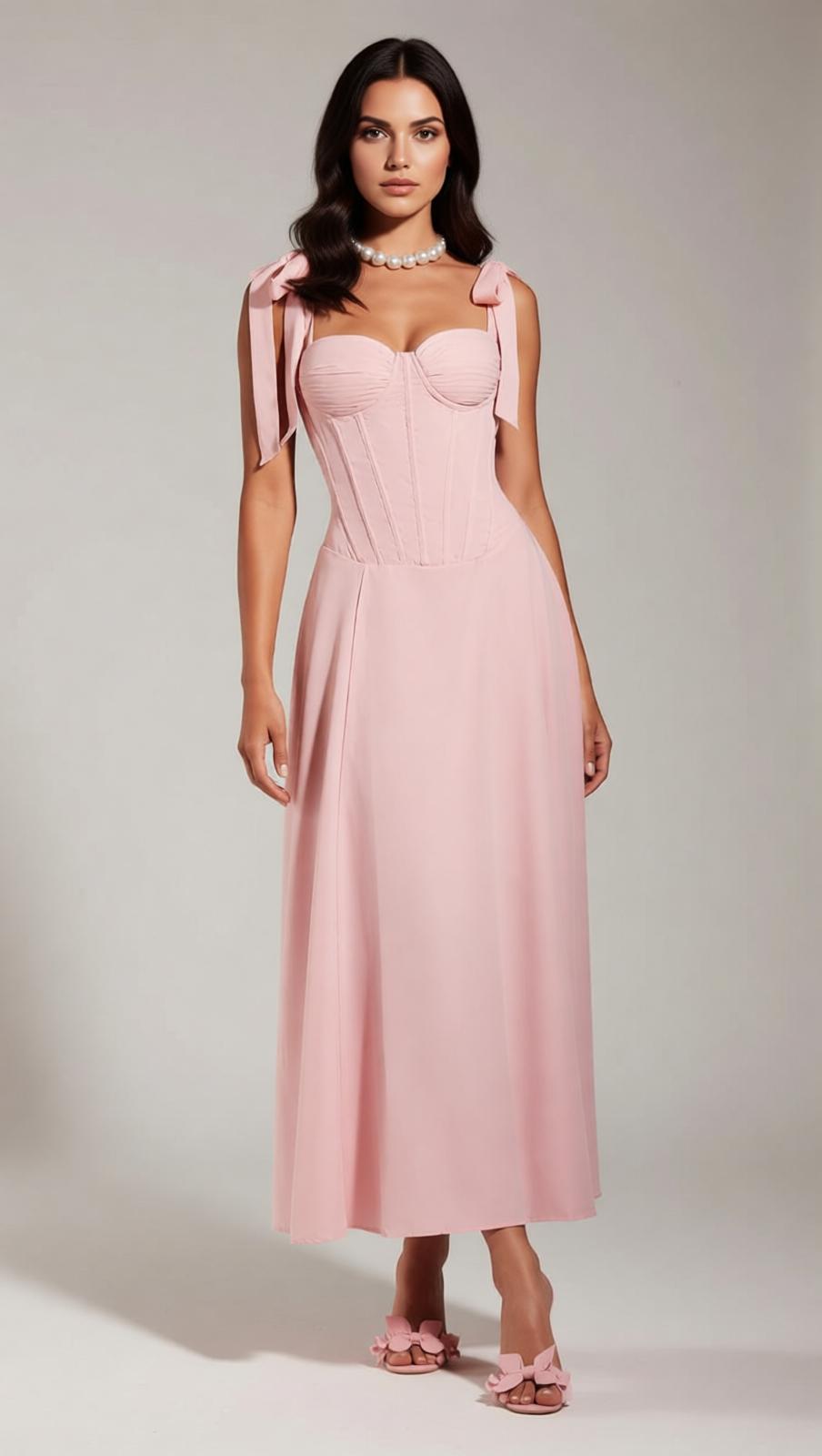 Filadelfo Romantic Blush Corset Maxi Dress