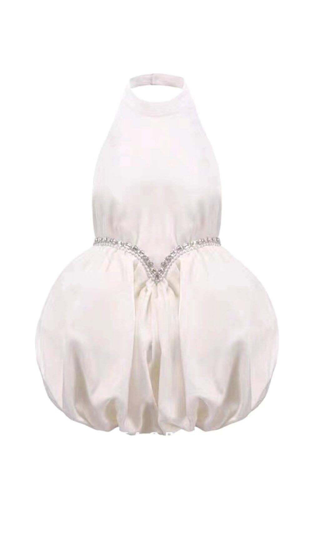 MINI ABITO IN VELLUTO CON SCOLLO ALL'AMERICANA BIANCO