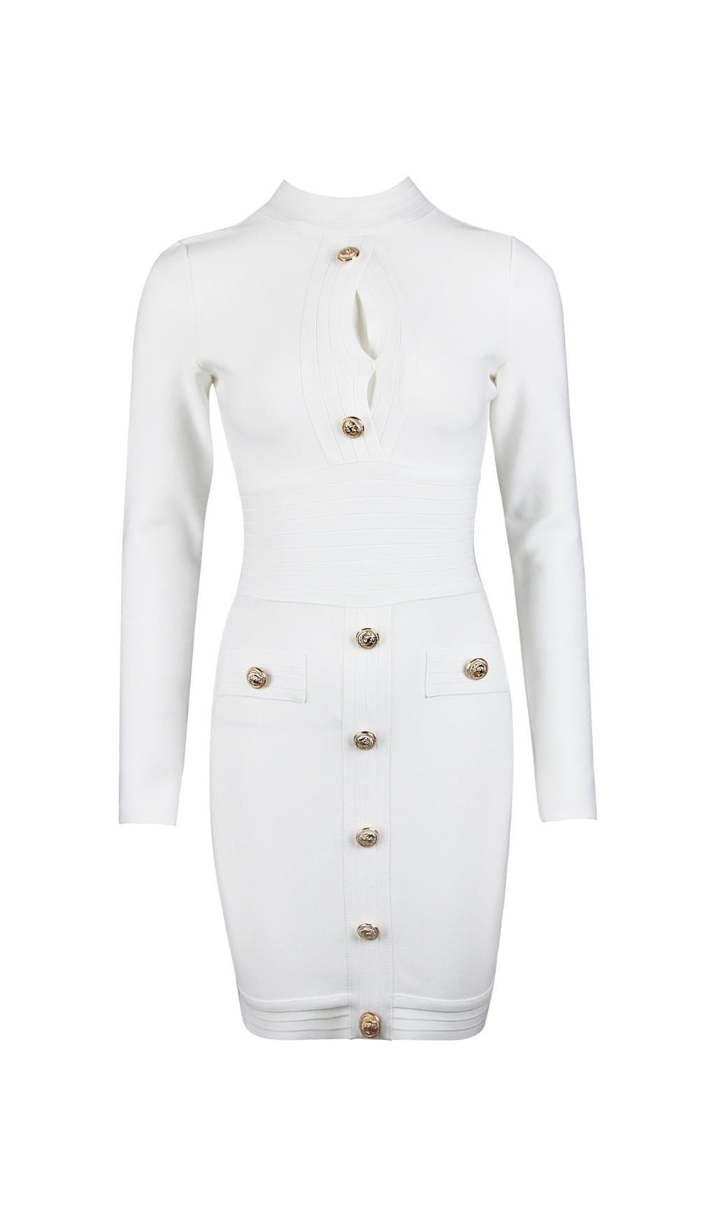 MINI ABITO BIANCO CON MANICHE LUNGHE E TAGLIO