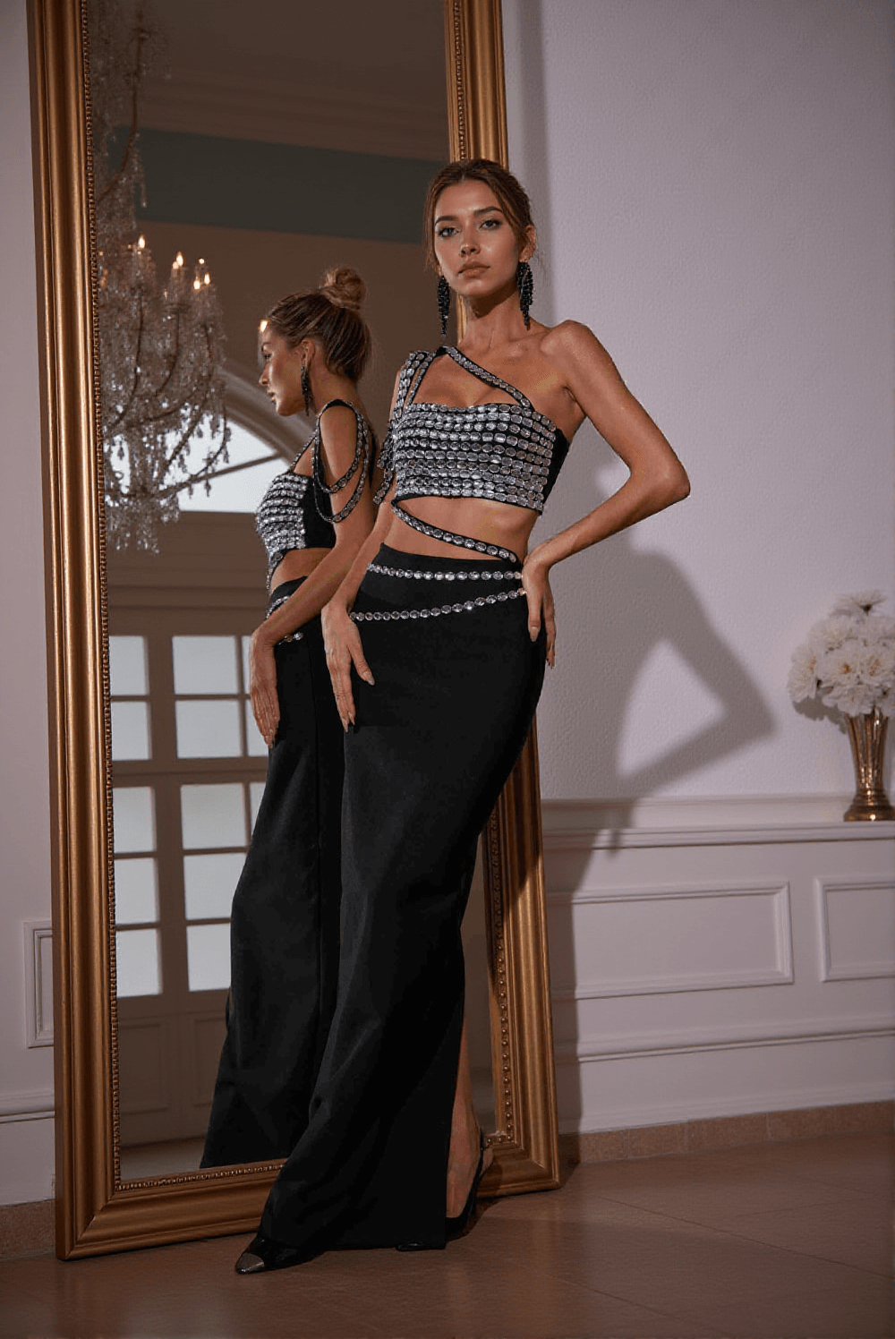 HANIA RHINESTONE BANDAGE SKIRT SET