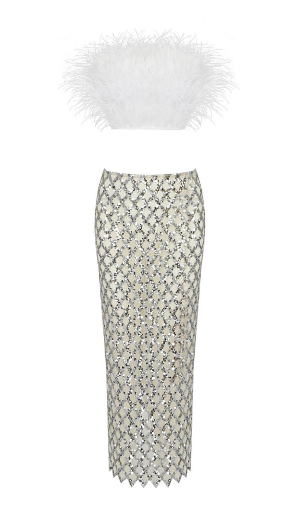 AIIZIE FEATHER SEQUIN TWO PIECE SET IN WHITE - product image