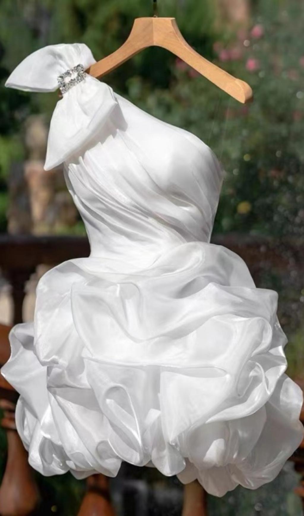 MINI ABITO BIANCO MONOSPALLA CON FIOCCO