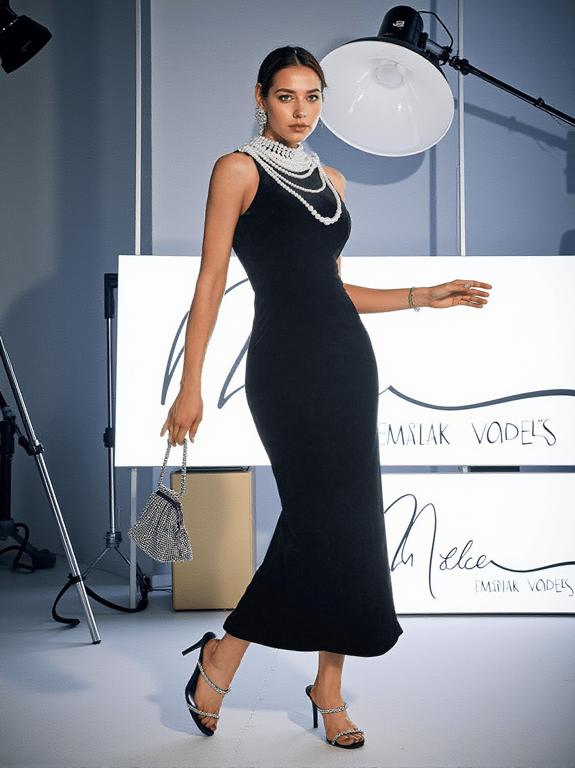 Dustin – Hochgeschlossenes Maxikleid mit Perlenverzierung