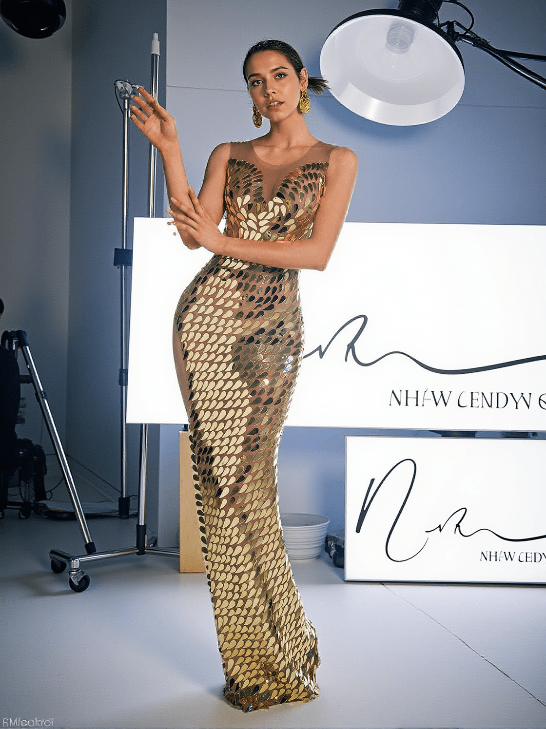 EVANDER SCOOP NECK ACRYLIC MAXI DRESS