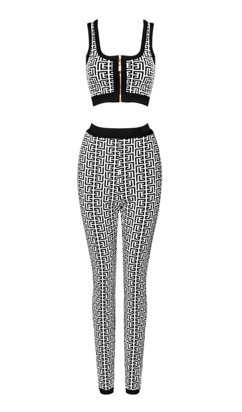 JACQUARD-ZWEITEILIGES SET IN GRAU