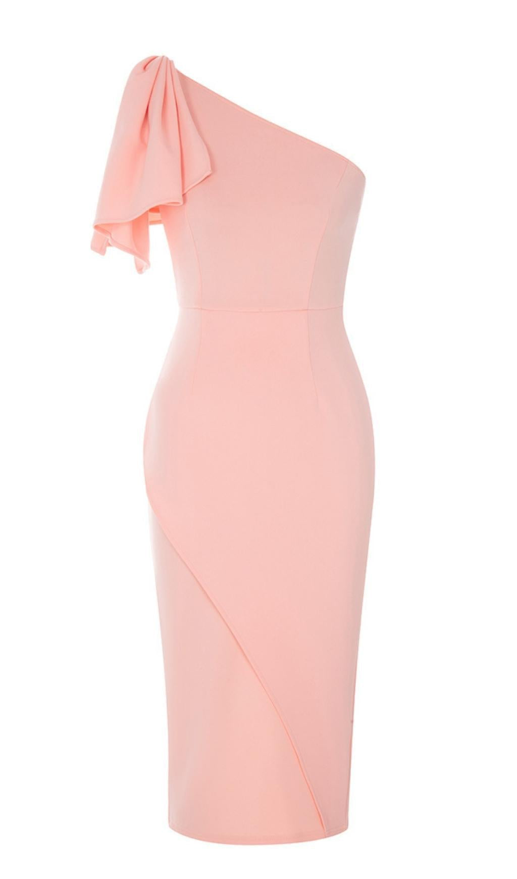 Bodycon-Midikleid mit einer Schulter in Pink