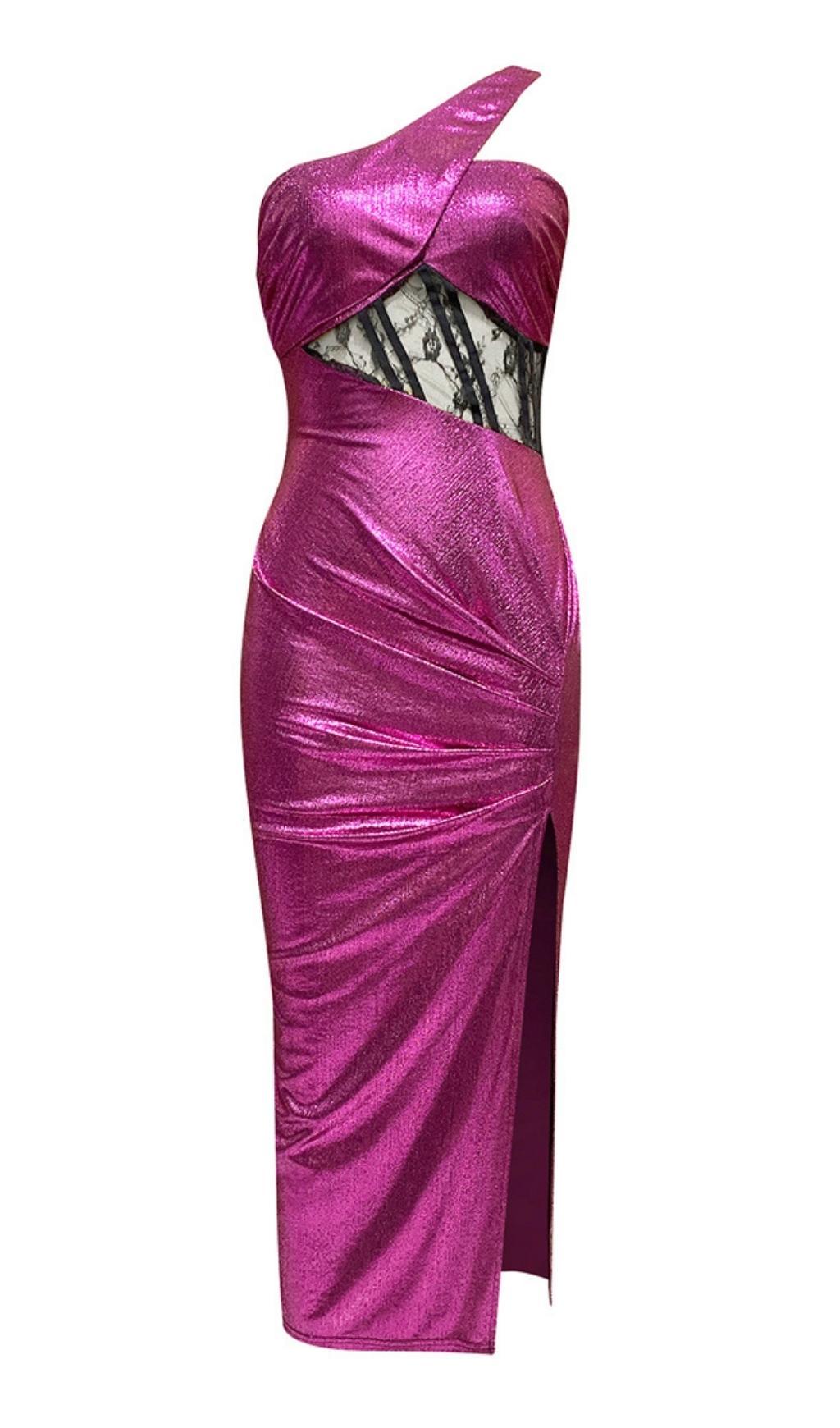 ABITO LUNGO IN PIZZO MONOSPALLA VIOLA