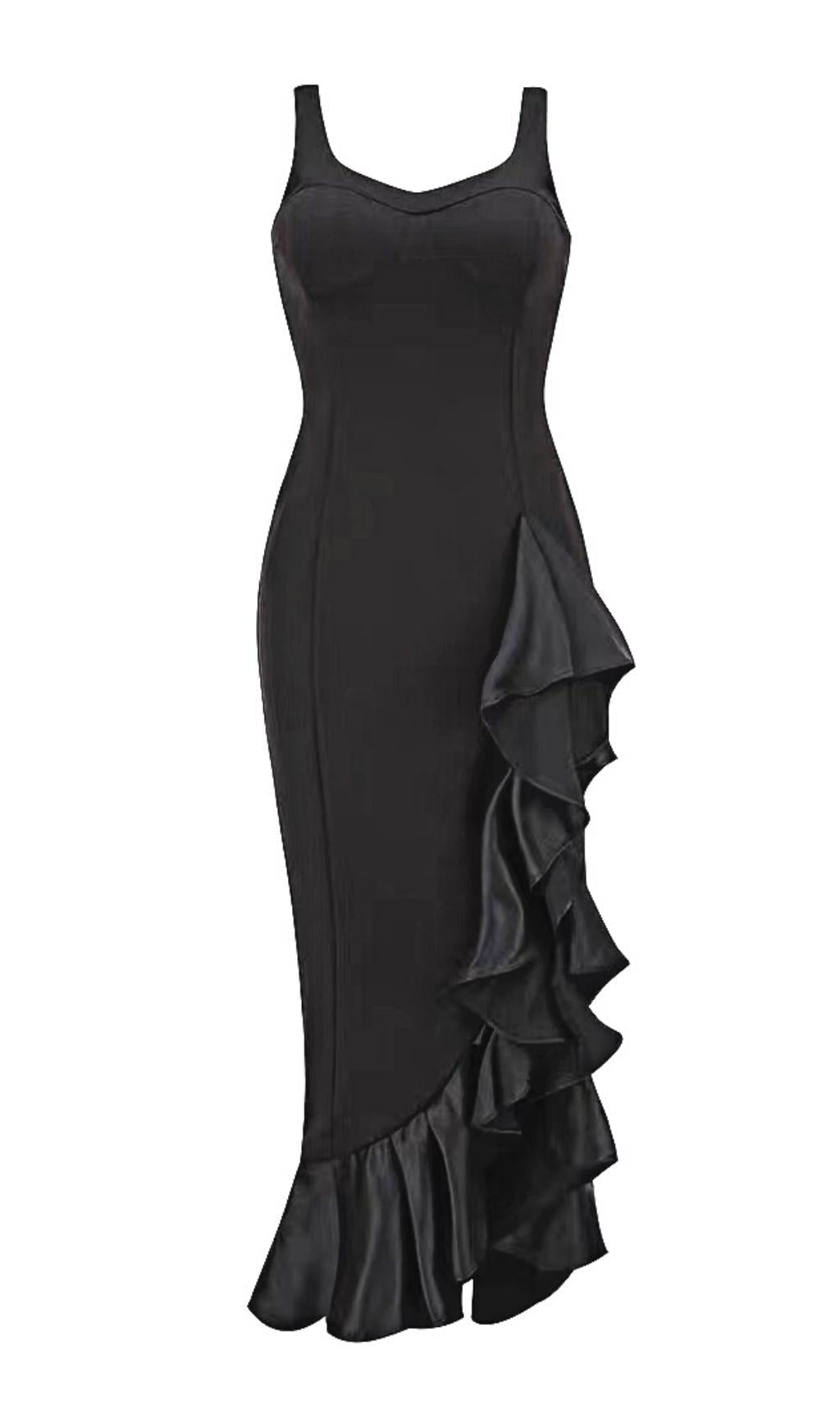 AIIZIE BANDAGE RUCHED MIDI DRESS IN BLACK - product image
