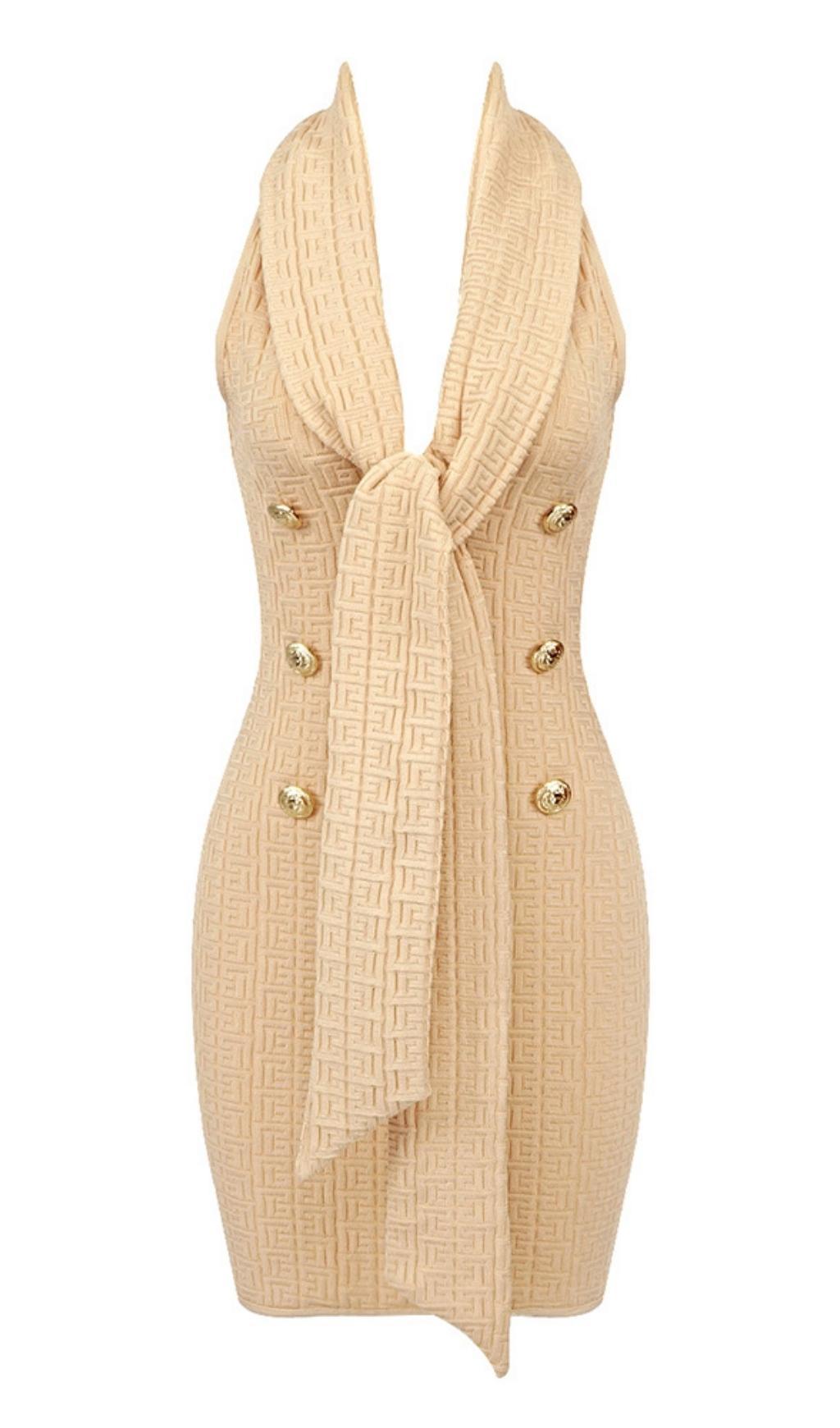 ÄRMELLOSES MINIKLEID MIT V-AUSSCHNITT IN APRICOT