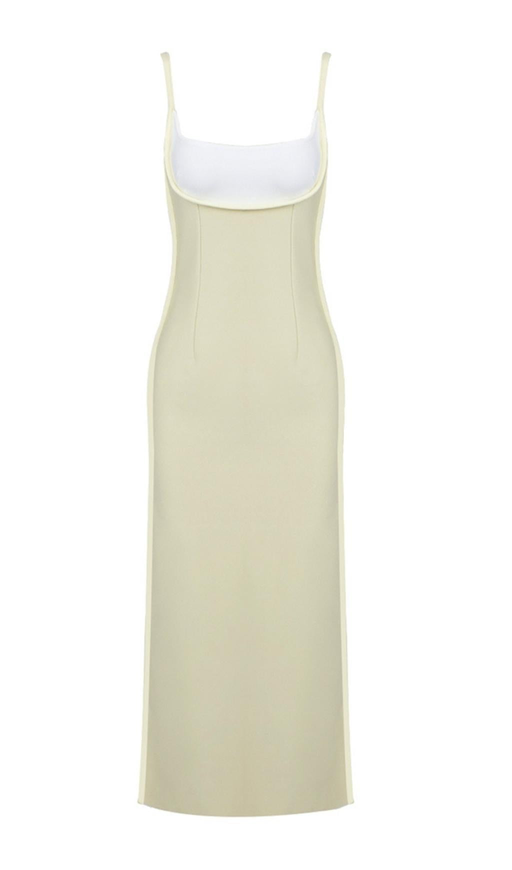AIIZIE BANDAGE BACKLESS MIDI DRESS IN BUFF - product image