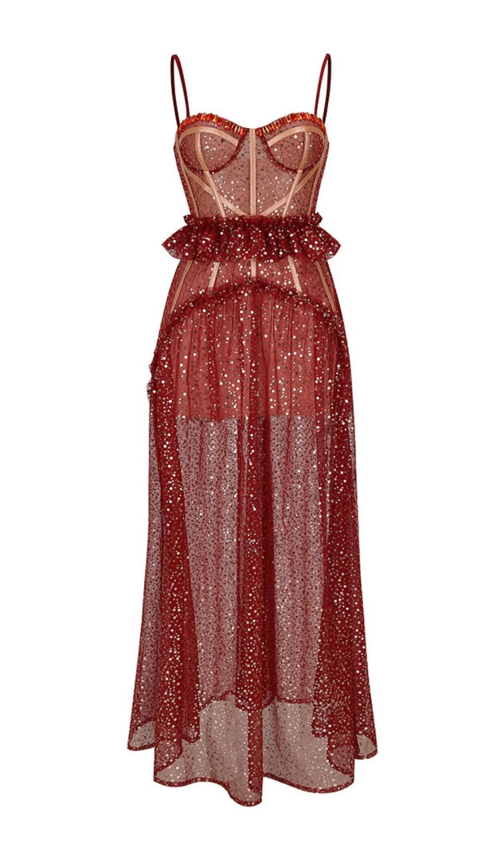 AIIZIE BANDAGE SEQUIN MAXI DRESS IN RED - product image