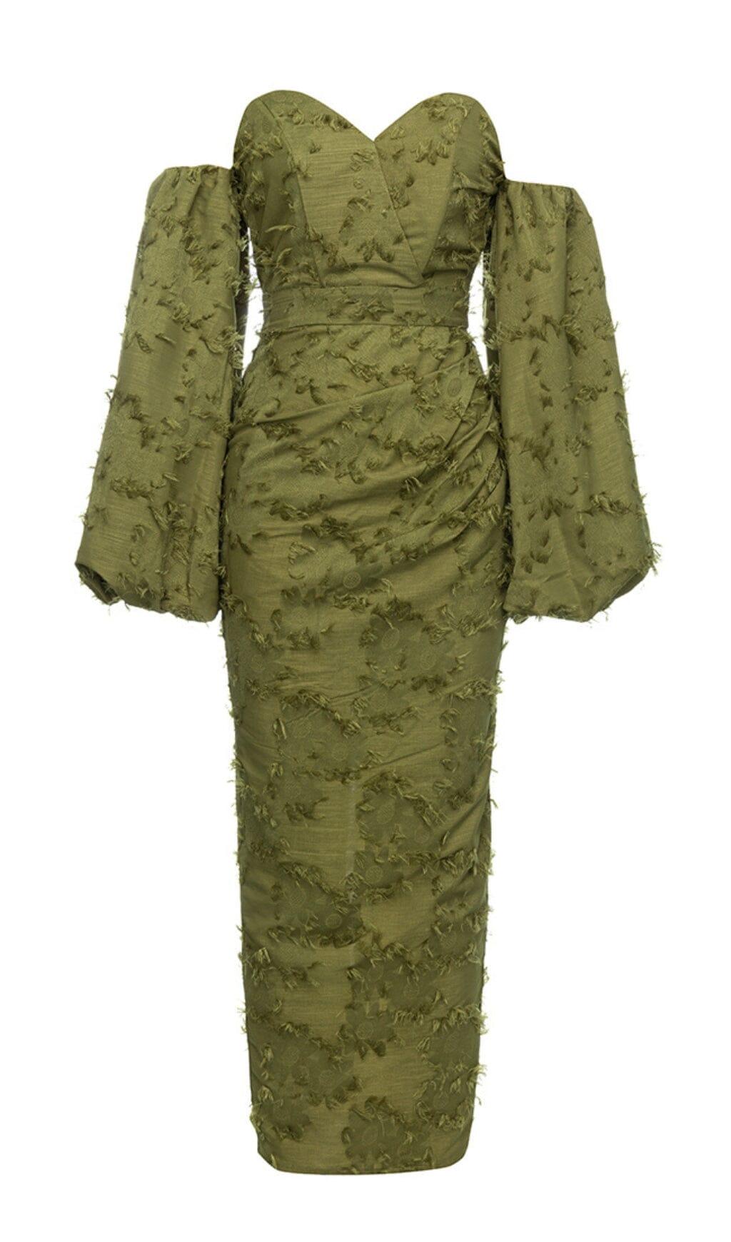 ABITO VERDE CON MANICHE A SBUFFO E SPACCO ATTRICE